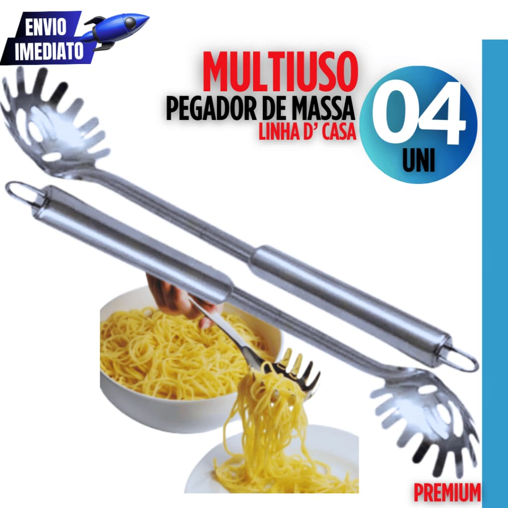 Conjunto 4 Pegador de Massa Macarrão de Inox Linha Casa Restaurante 32cm para cozinha