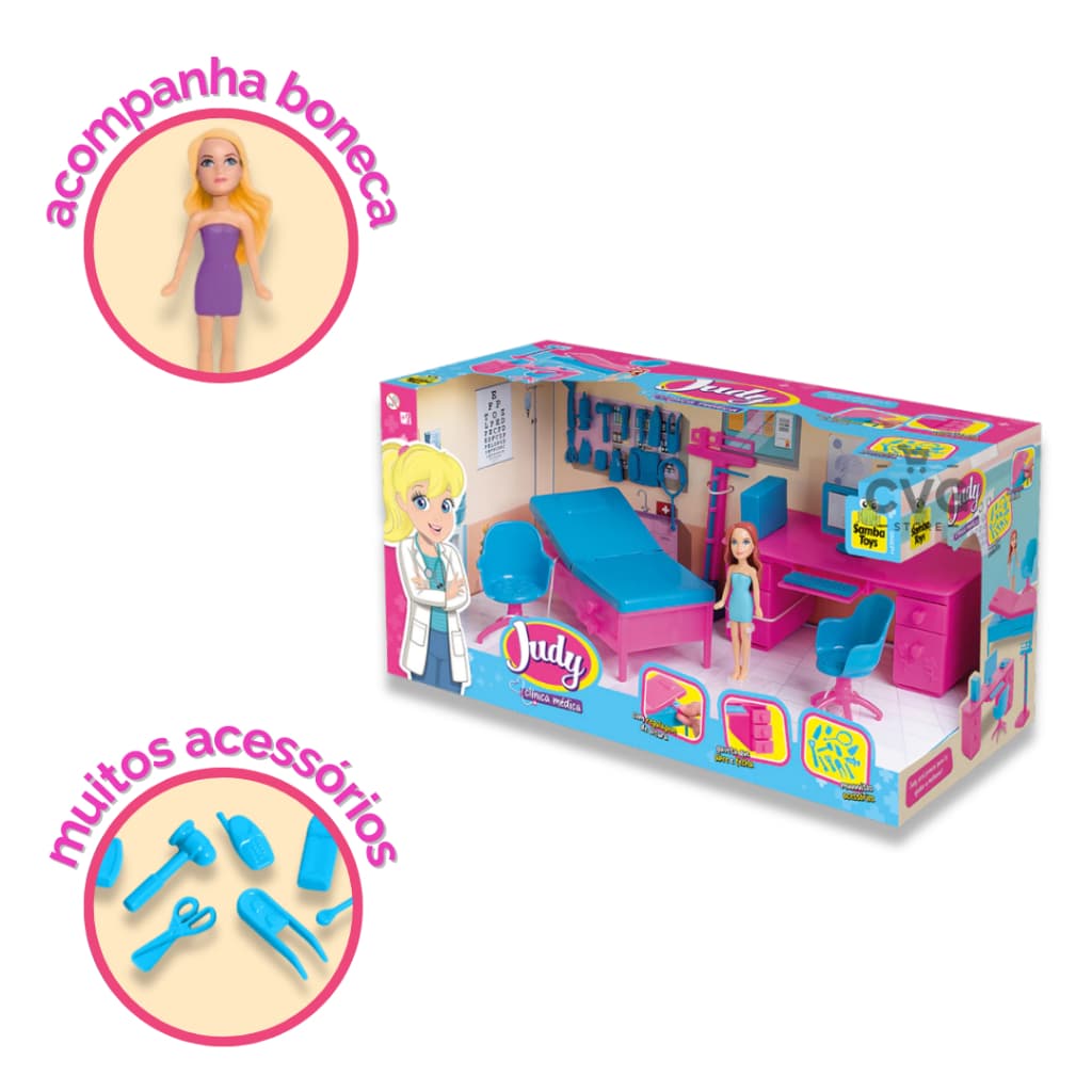 Coleção Judy Clinica medica com boneca e Acessórios Brinquedo Infantil Samba Toys