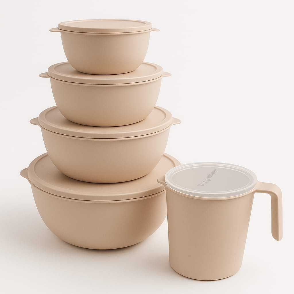KIT 4 POTES REDONDOS(500ML/1L/2,8L/5,8L)+JARRA 1,8 L BEGE –ORGANIZAÇÃO,PRATICIDADE P/SUA COZINHA!