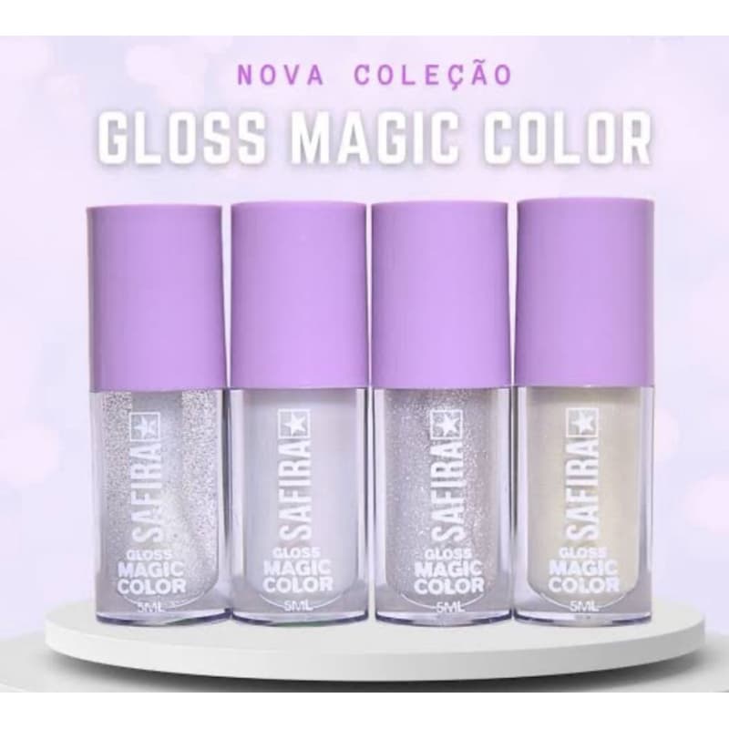 Gloss magic color Safira labial maquiagem brilho único reage com ph da sua pele 4 cores radiantes