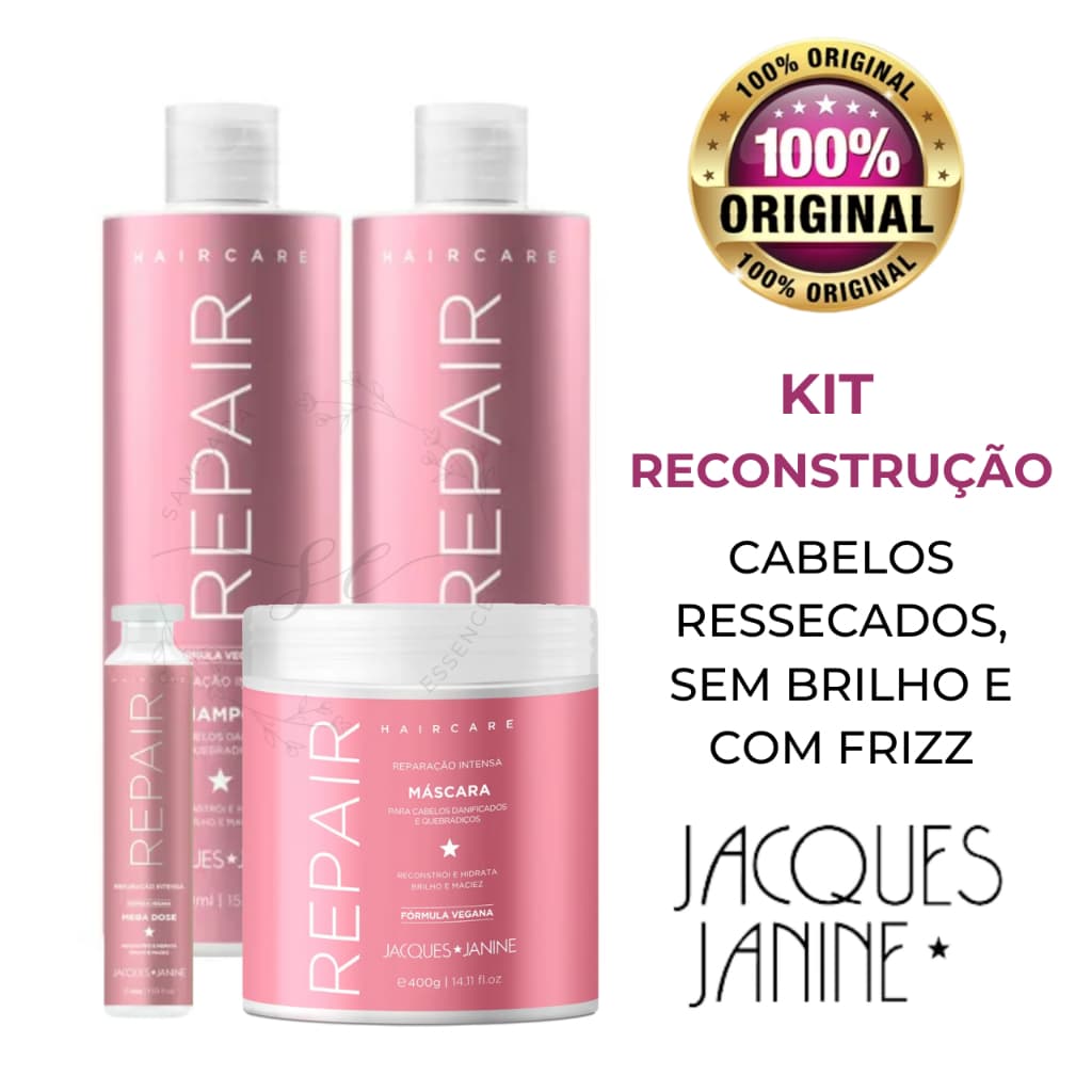 Reparação Intensa 100% Vegano Sem Sal Shampoo + Condicionador + Máscara Repair Jacques Janine PRÓ