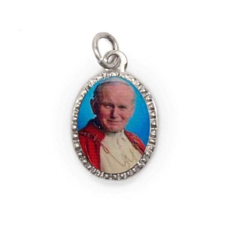 Medalha de Alumínio Oval Prata  Papa João Paulo II - 2X1,3cm
