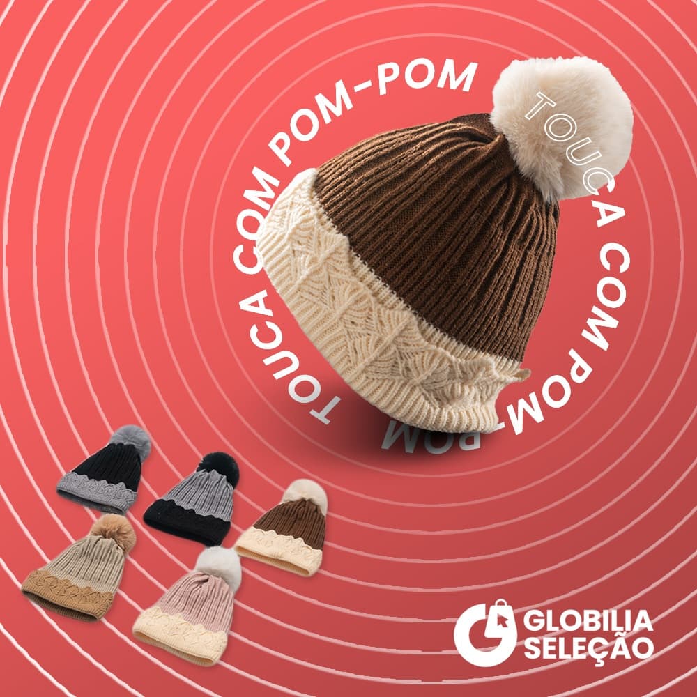 Touca Gorro Forrada Feminino De Inverno Com Pompom TOUCA DE LÃ OTIMA PARA USAR NO FRIO FMZ4126BD