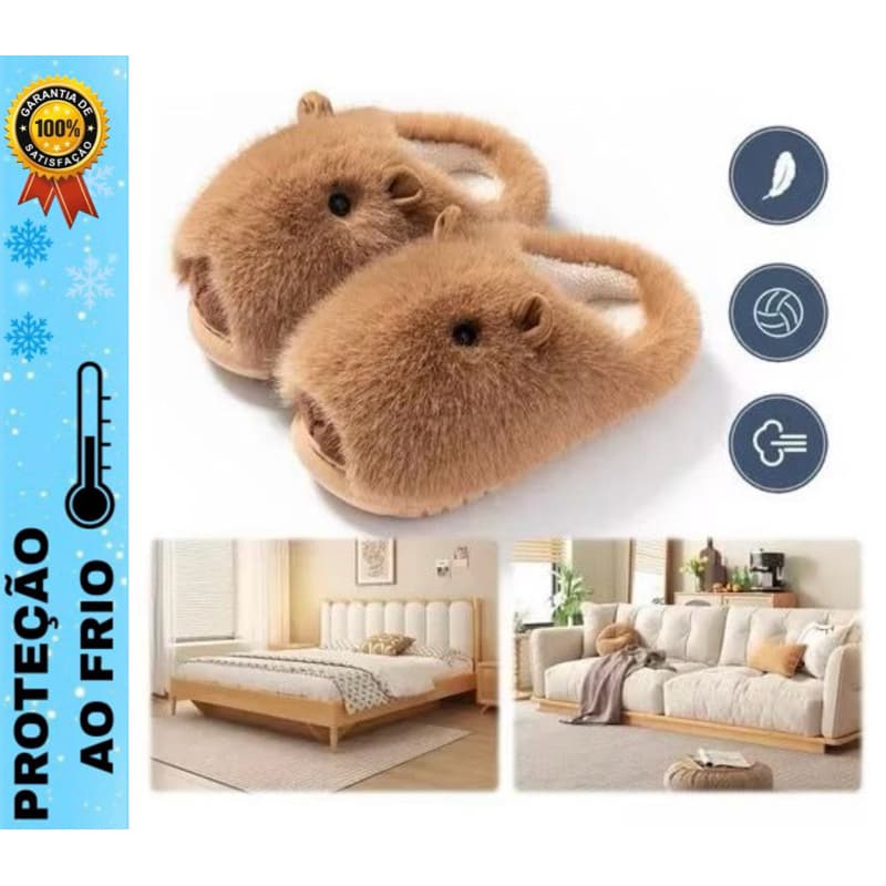 Pantufa Capivara Adulta e Infantil Super Quentinha e Confortável Com Solado Anti Derrapante