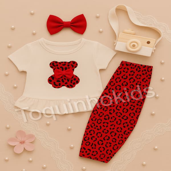 Conjunto de Bebê menina ursinho temático fofo verão passeio blogueirinha passeio
