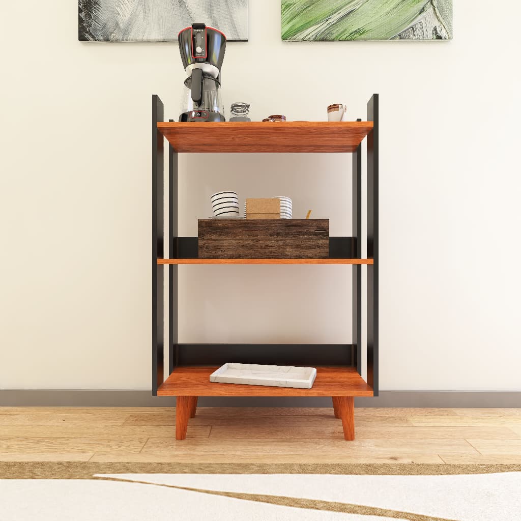 Aparador Buffet 3 Prateleiras com Pés de Madeira Estilo Industrial 100% MDF Cantinho do Café Fulldecor - Mod.0704