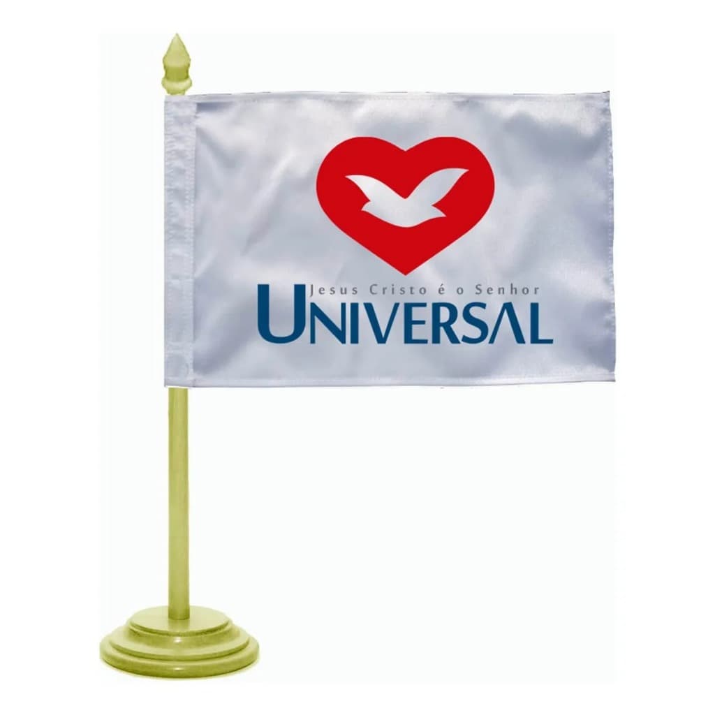 Bandeira de Mesa Igreja Universal Mastro e Base de Madeira Igreja Universal do Reino de Deus Jesus Cristo é o Senhor