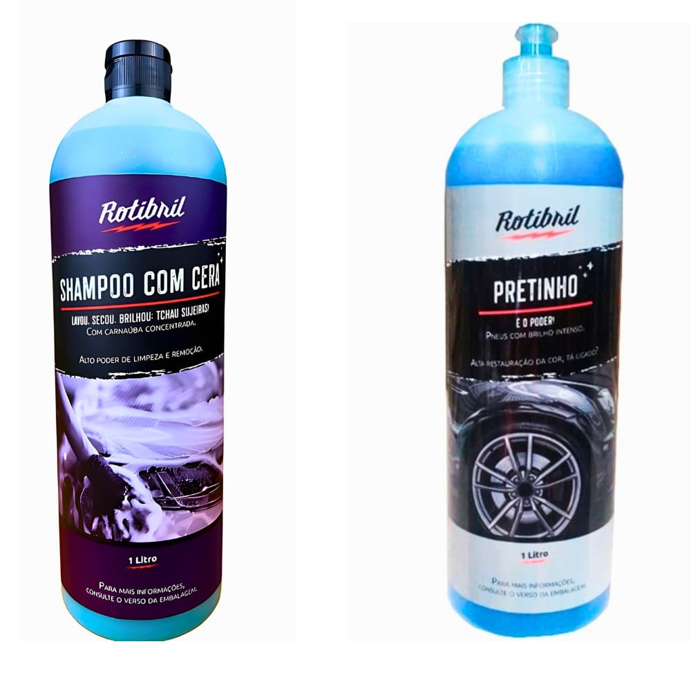 Kit Shampoo com Cera Carnaúba e Pneu Pretinho Automotivo Rotibril 1 Litro Alto Rendimento