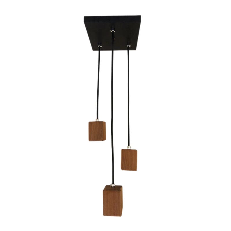 Pendente Madeira Maciça Lustre Teto P/ 3 Lâmpadas Soquete e27