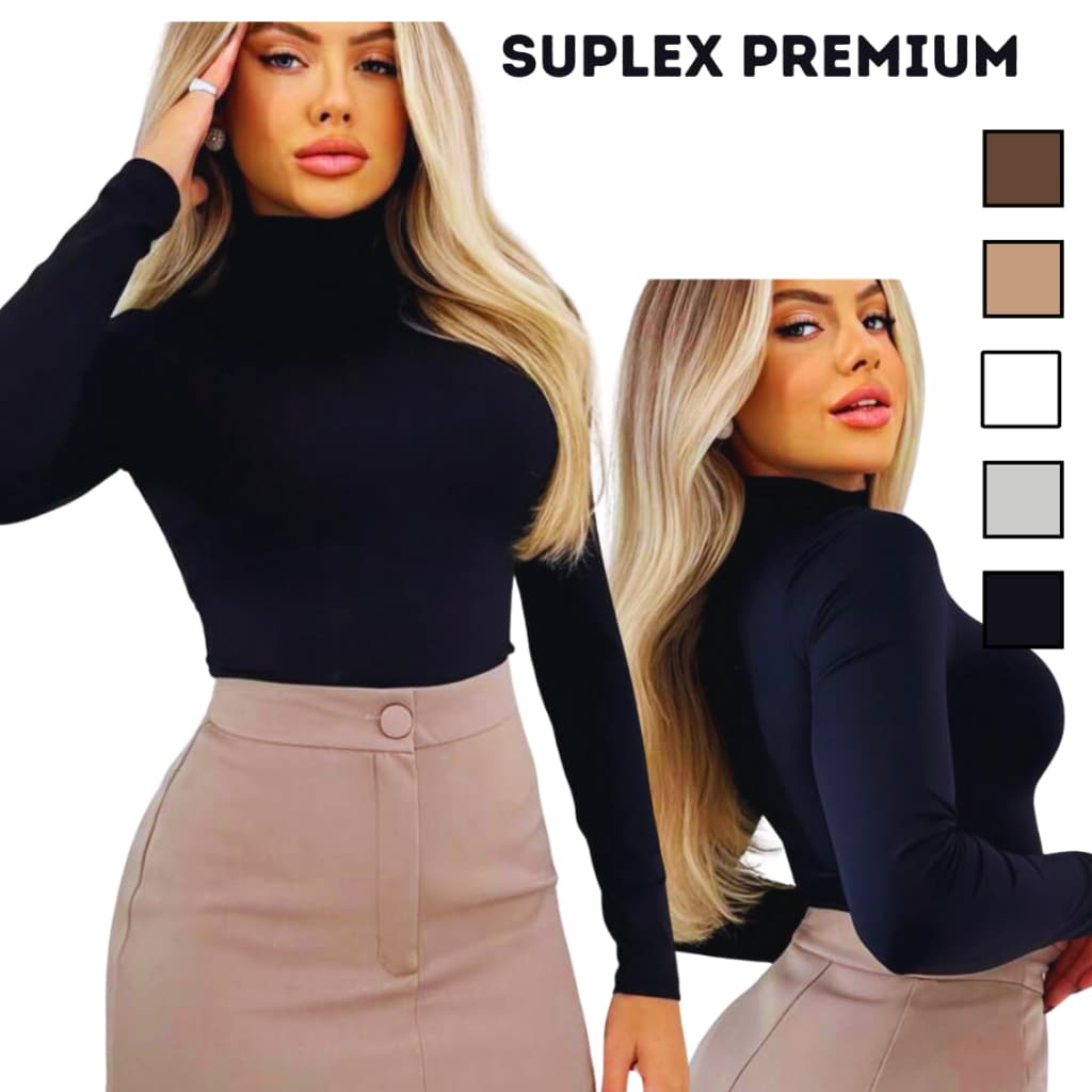 Body Feminino Segunda Pele Gola Alta Manga Longa Tendência Moda Blogueira Suplex