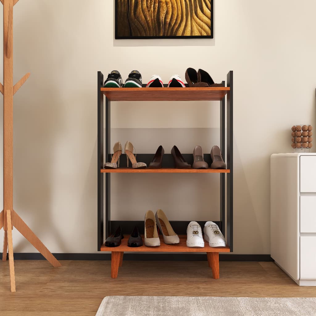 Sapateira Organizadora com 3 Prateleiras para Organizar Calçados Roupas 100% MDF Pés de Madeira Fulldecor - Mod.0704