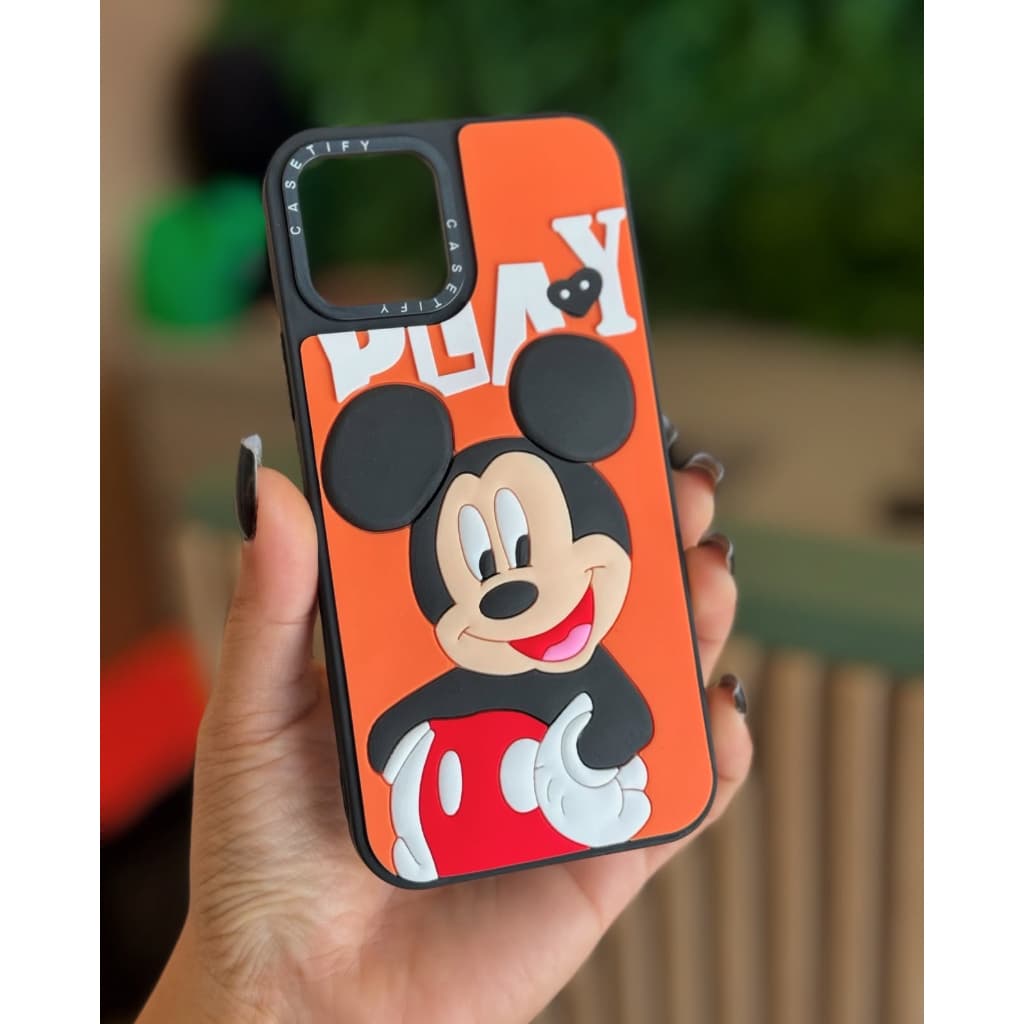 Capa Capinha Mickey Mouse Laranja Case para iPhone 11 12 13 14 15 16 Desenho Fofa Proteção Celular