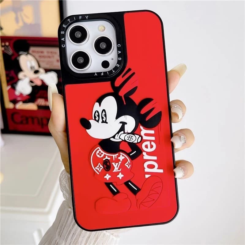 Capa Capinha Mickey Mouse Premium Vermelha Case para iPhone 11 12 13 14 15 16 Desenho Proteção Celular