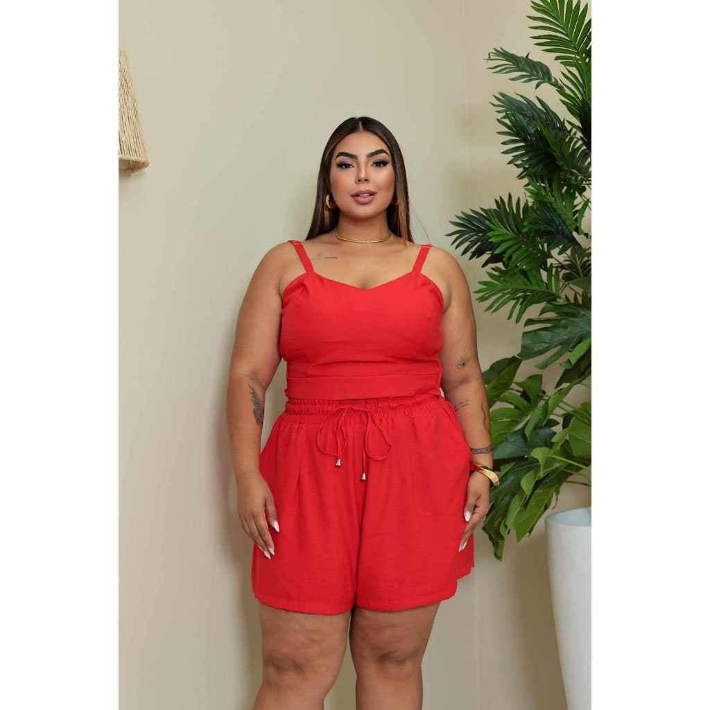 Conjunto Feminina Plus Size Conjunto de 2 Peças  Conjunto CROPPED + Shorts TAMANHO UNICO