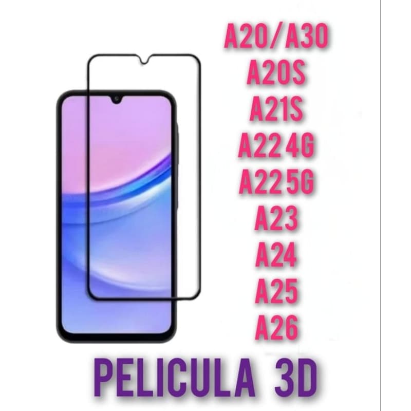 Película 3D de Vidro Temperado Para seu Galaxy A20, A30, A20S, A21S,A22 4G,A22 5G,A23,A24,A25 E A26