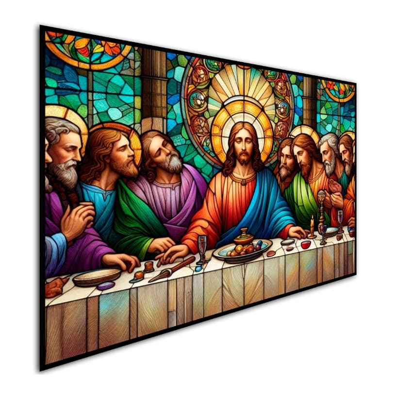 Quadro Decorativo Santa Ceia Estilo Vitral Arte Religiosa 1 Peça Sala Igreja Casa