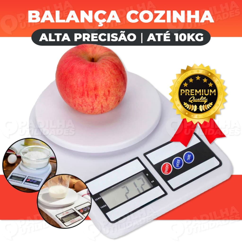 Balança Digital de Cozinha 10kg Alta Precisão 1g Função Tara LCD Portátil Dieta Nutrição Confeitaria
