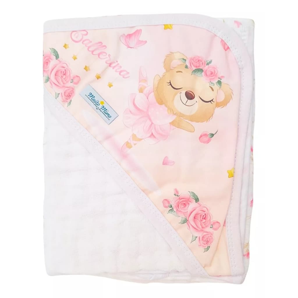 Toalha Banho Bebe Soft Capuz Forro 3 Camadas 85 x 85cm Muito Mimo Rosa Minasrey