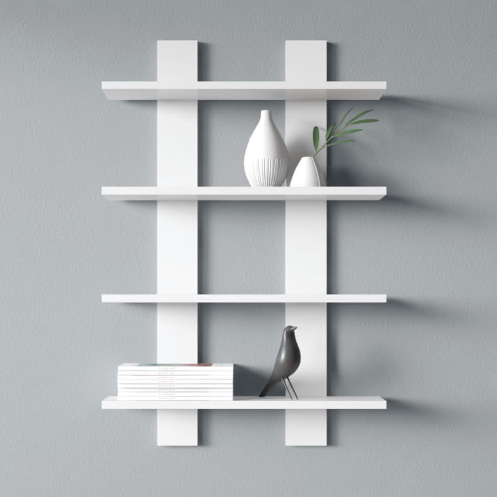 PRATELEIRA NICHO 4 PRATELEIRA DECORATIVA MDF 60X45CM BRANCO DESGN GEOMETRICO ESTILO ESCADA ESTANTE GRADE