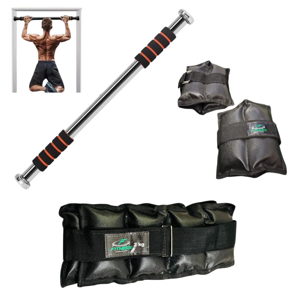 Barra fixa flexão de porta apoio regulável 60 A 100cm + Caneleira 2kg Academia em Casa