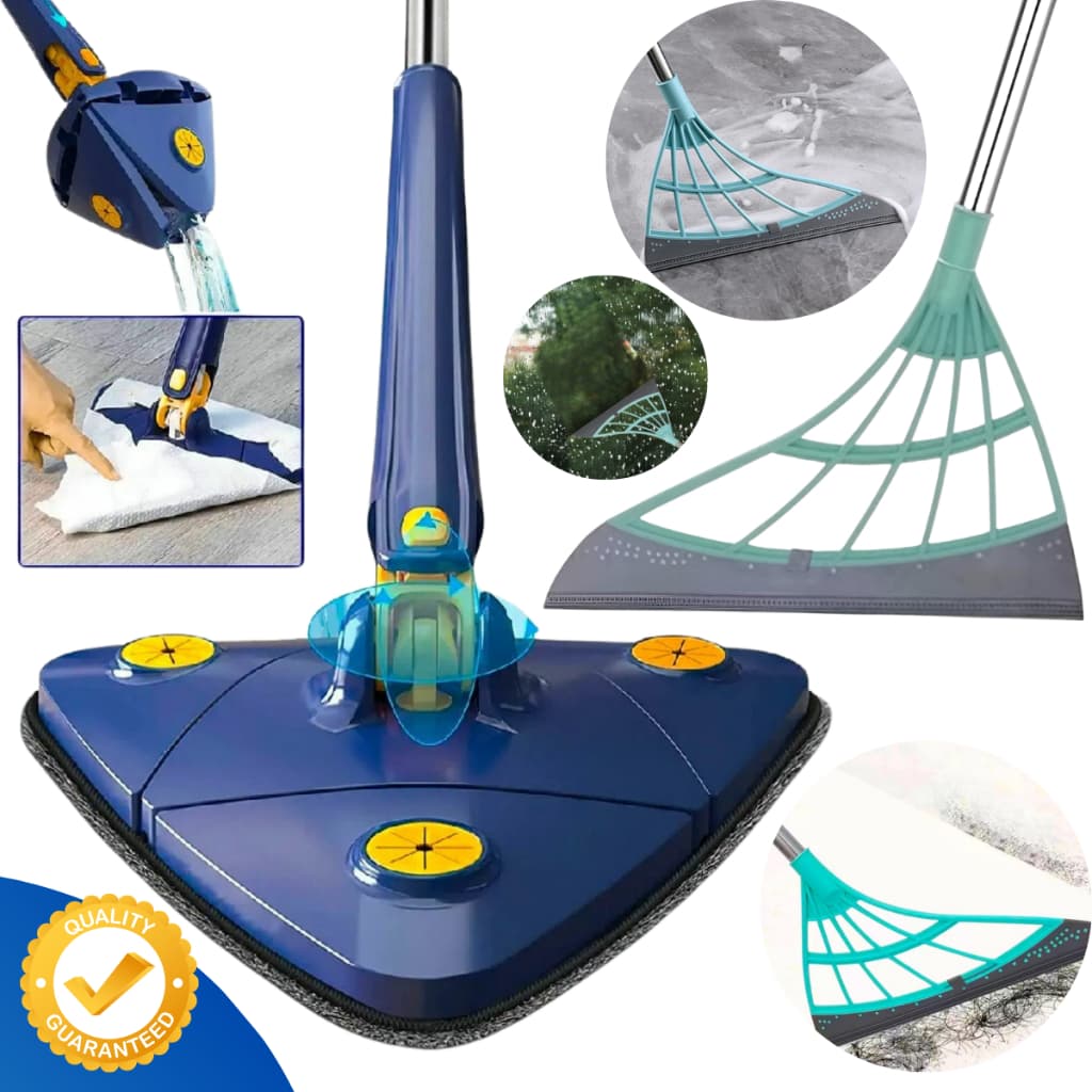 Mop Giratório Limpeza Banheiro Chão Vidros Teto + Rodo Silicone Tira Pelos