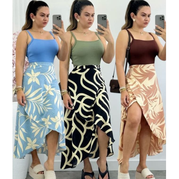Saia Envelope Estampado Com Forro Elegance Moda verão