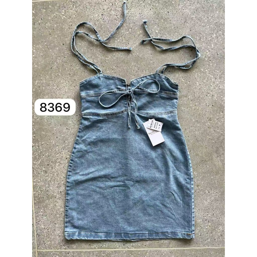 Anaoffice 8369 vestido midi com lycra jeans feminina  Vestido de Jeans Elástico com Alça Fina