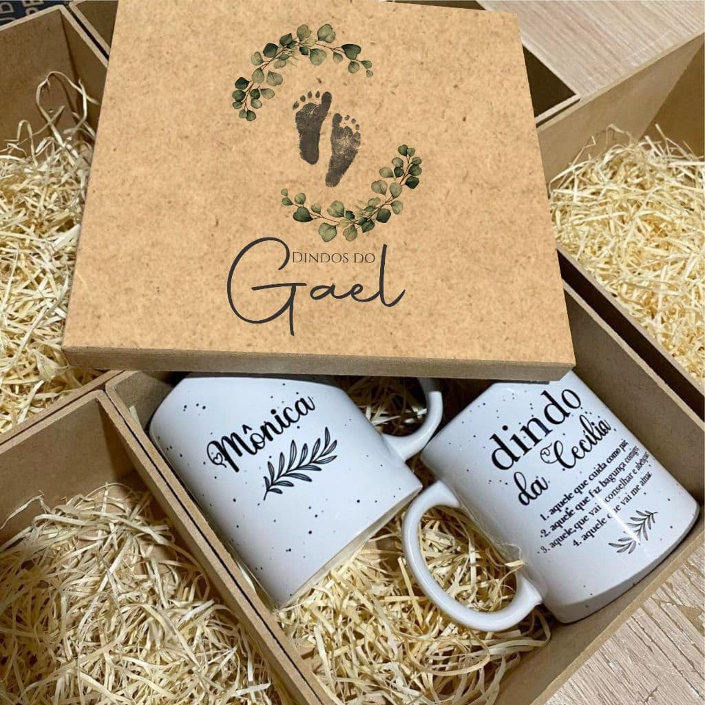 Kit Personalizado Para Padrinhos de Batismo Com Caneca Presente 325ml
