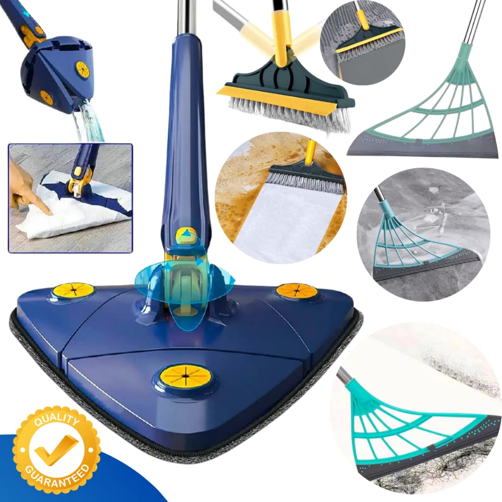 Kit Mop Giratório Completo Limpeza Chão Vidros + Escova Rodo 2x1 + Vassoura Silicone
