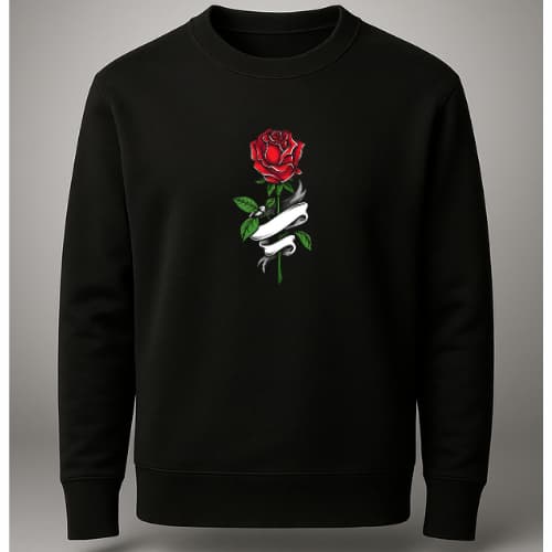 Moletom Masculino Gola Careca Estampa Rosa Vermelha Blusa de Frio sem Capuz Lançamento Unissex