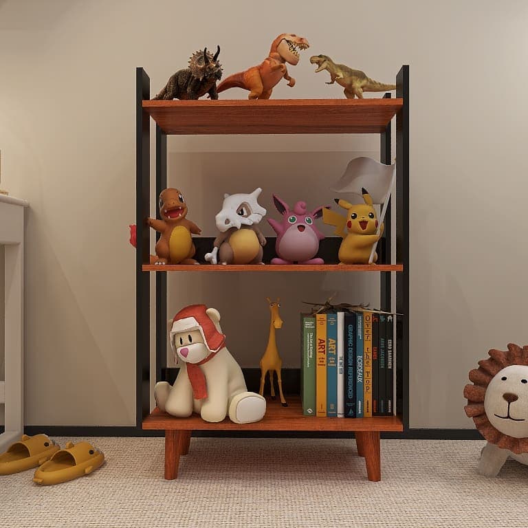 Nicho Estante Infantil Organizador Brinquedos Estilo industrial 100% MDF 3 Prateleiras Pés de Madeira Fulldecor Mod.0704