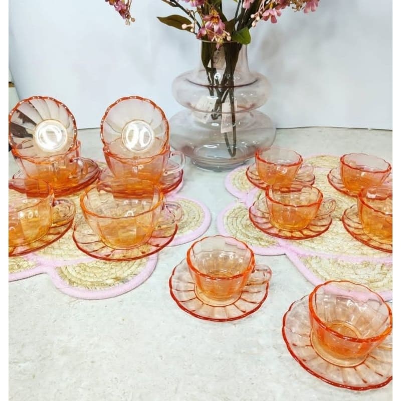 Jogo de taças de vidro para sobremesa Peach degradê 410 ml 06 peças