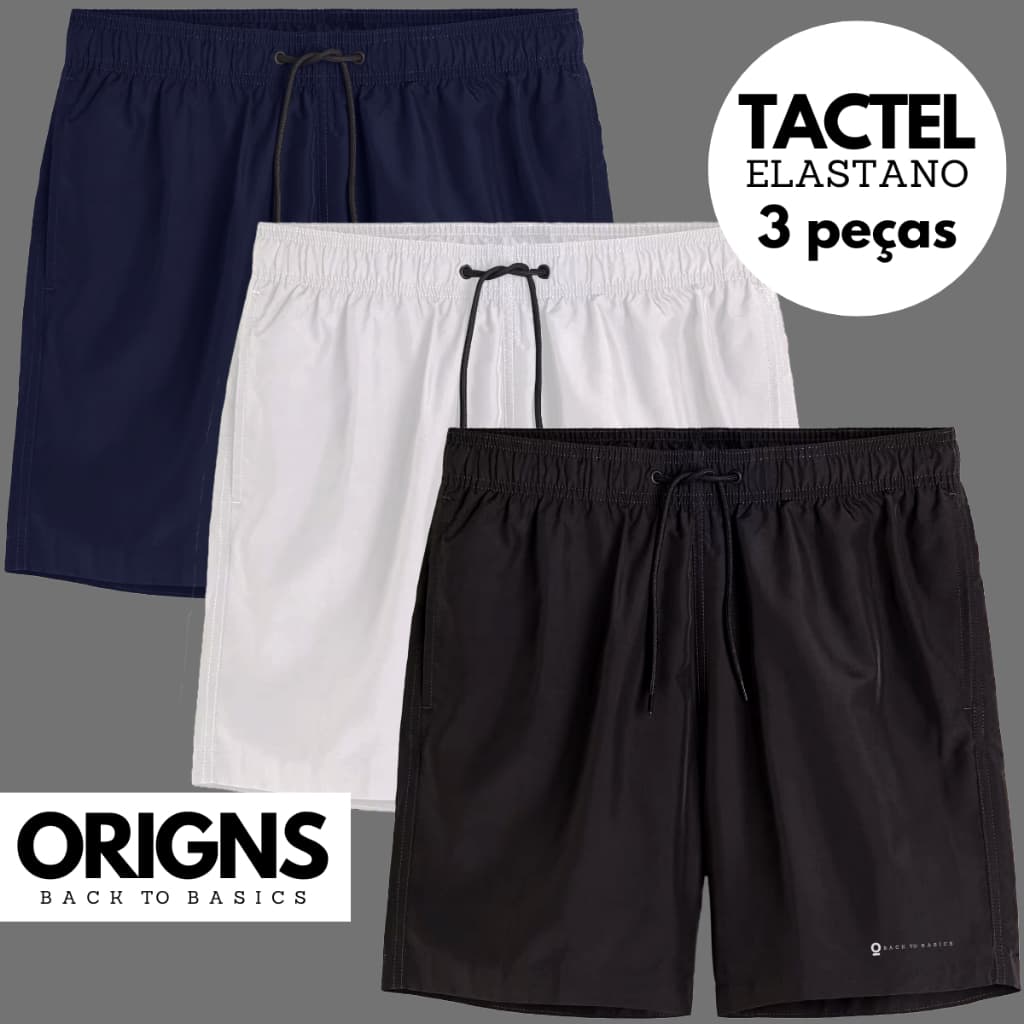 Kit 3 Shorts Tactel Elastano Praia Calção Bermuda Treino Academia
