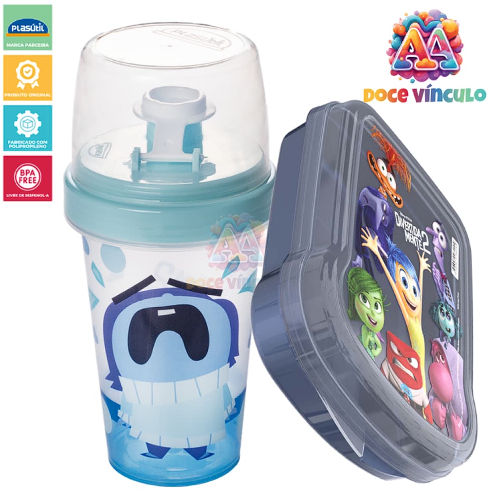 Kit Sanduicheira e Copo Divertidamente Mini Shakeira Com Tampa 320ML tristeza - PLASUTIL