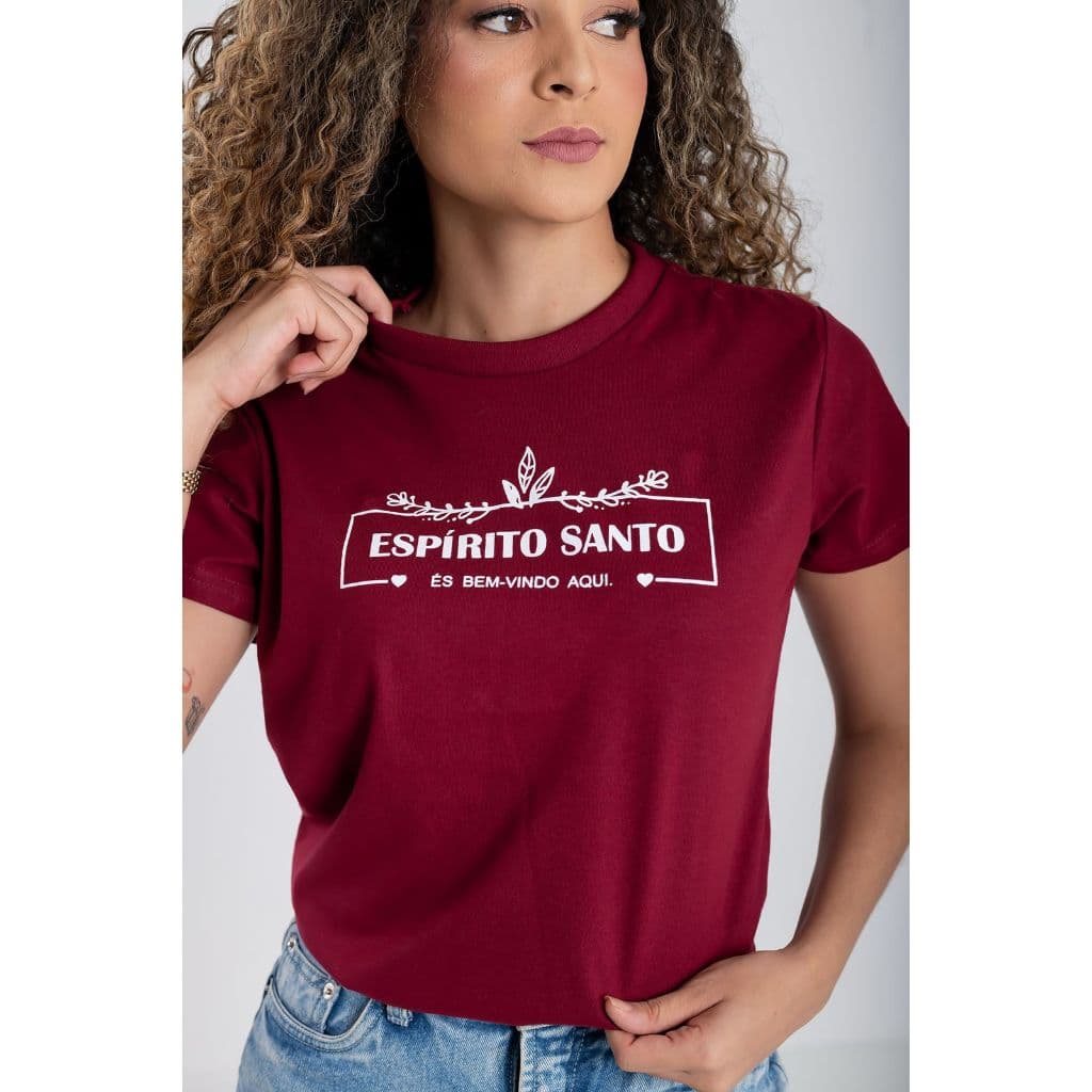 Tshirt Feminina baby look, Espirito Santo moda Cristã , Malha confortavel, 100% Algodão