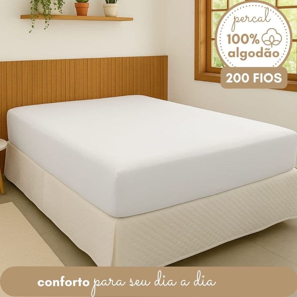 Lençol Elástico King 100% Algodão Percal 200 Fios Minimaslista Não dá Bolinha Toque Macio