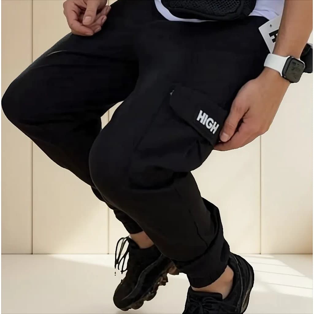 Calça Cargo Jogger Masculina Sarja Com Punho Esportivo Moda