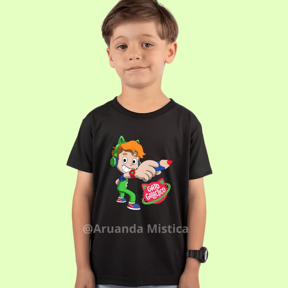 Camiseta Gato Galactico Infantil Personagem Club Miau Videos