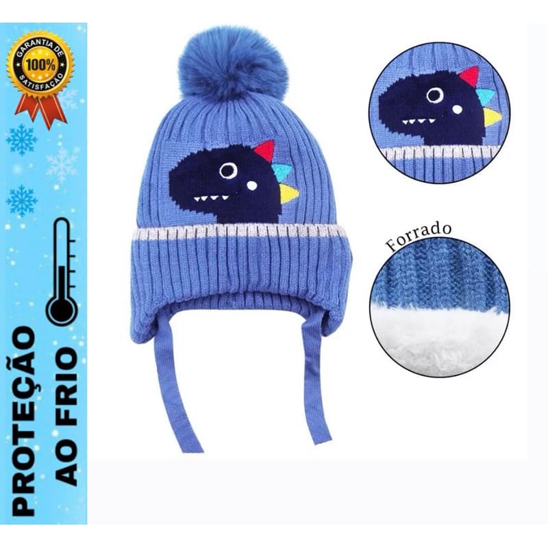 Touca Gorro De Lã Infantil Dinossauro Tapa Orelha LY302