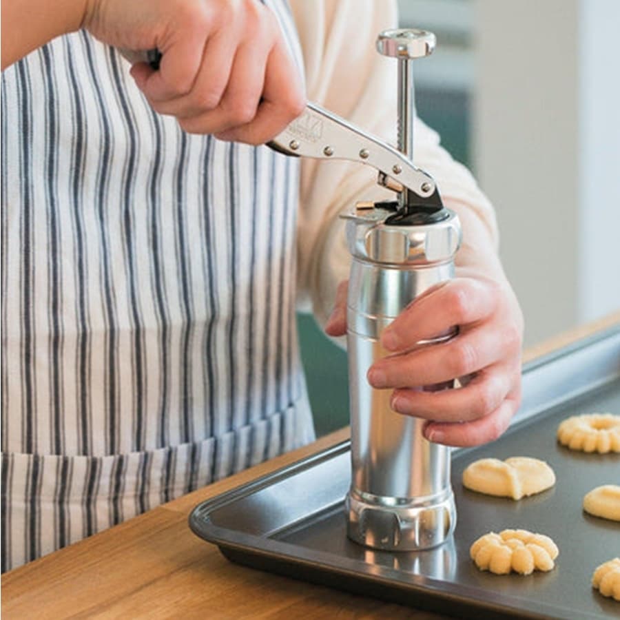 Biscoiteira Inox Modelador Sobremesa Máquina Fazer Bolacha Caseira Confeitaria Bico Assadeira Forma