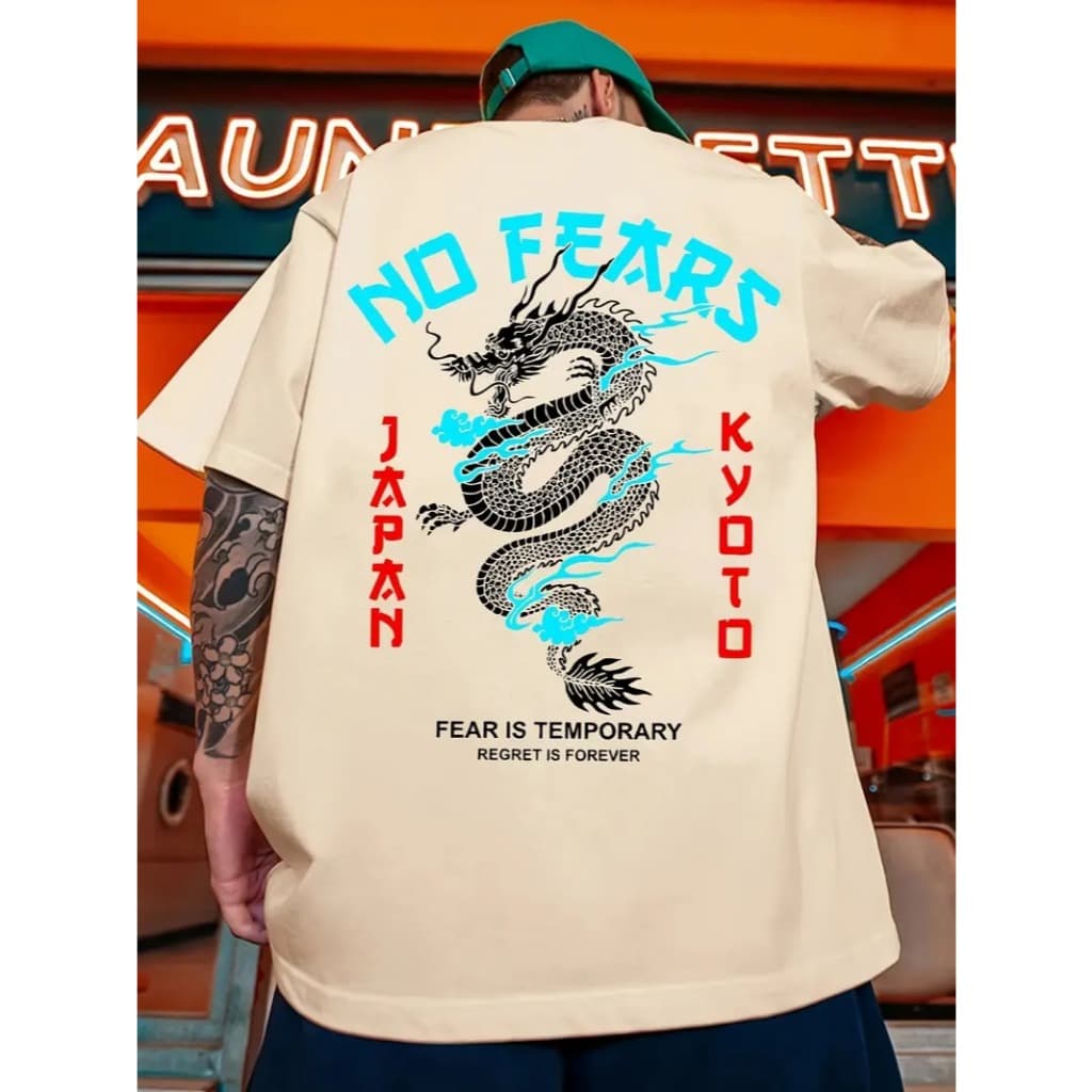 Camiseta Algodão Premium Streetwear Casual Basica Unissex Dragão no Fears Japan