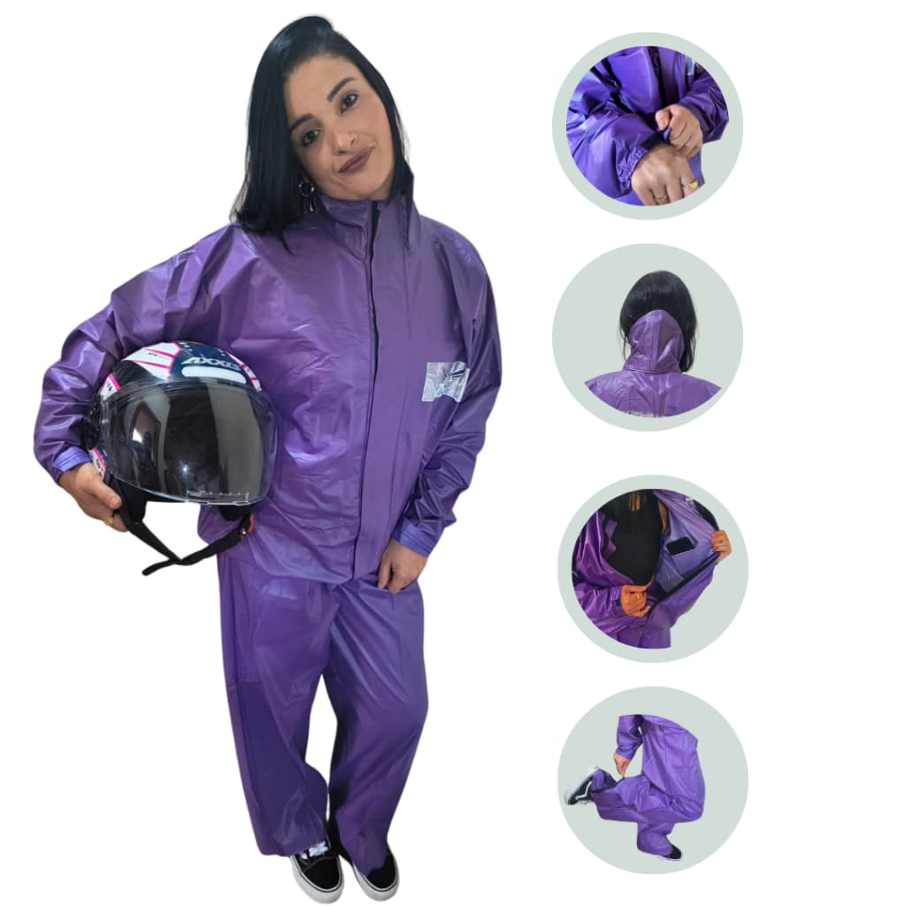 Capa de Chuva Feminina Lilás Roxo  Uva Motoqueira