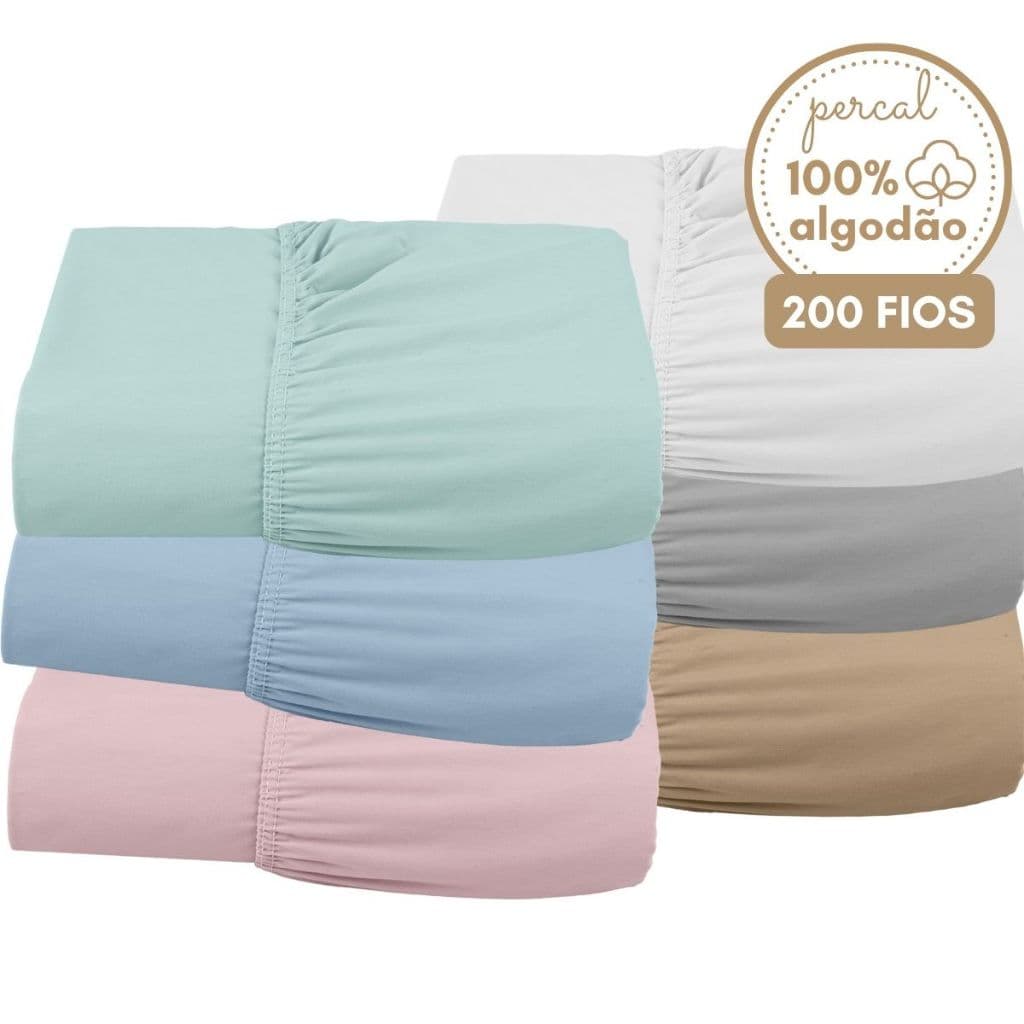Lençol de Baixo com Elástico 200 Fios Algodão Solteiro Casal Queen King Macio Conforto Qualidade