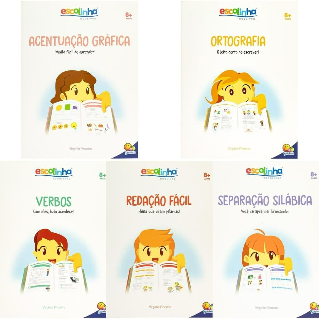 kit 5 livros Escolinha Gramática Fácil, Verbos, Redação Fácil,  Separação Silábica, Acentuação Gráfica