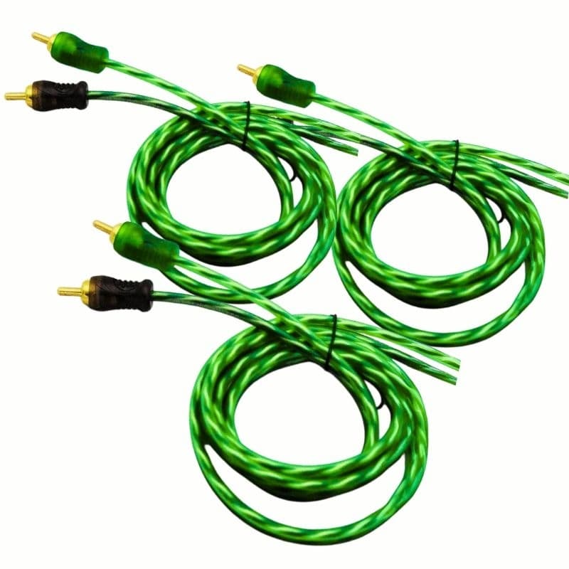Kit 3 Cabo RCA 1 Metro Dupla Blindagem Injetado 4mm Verde Technoise