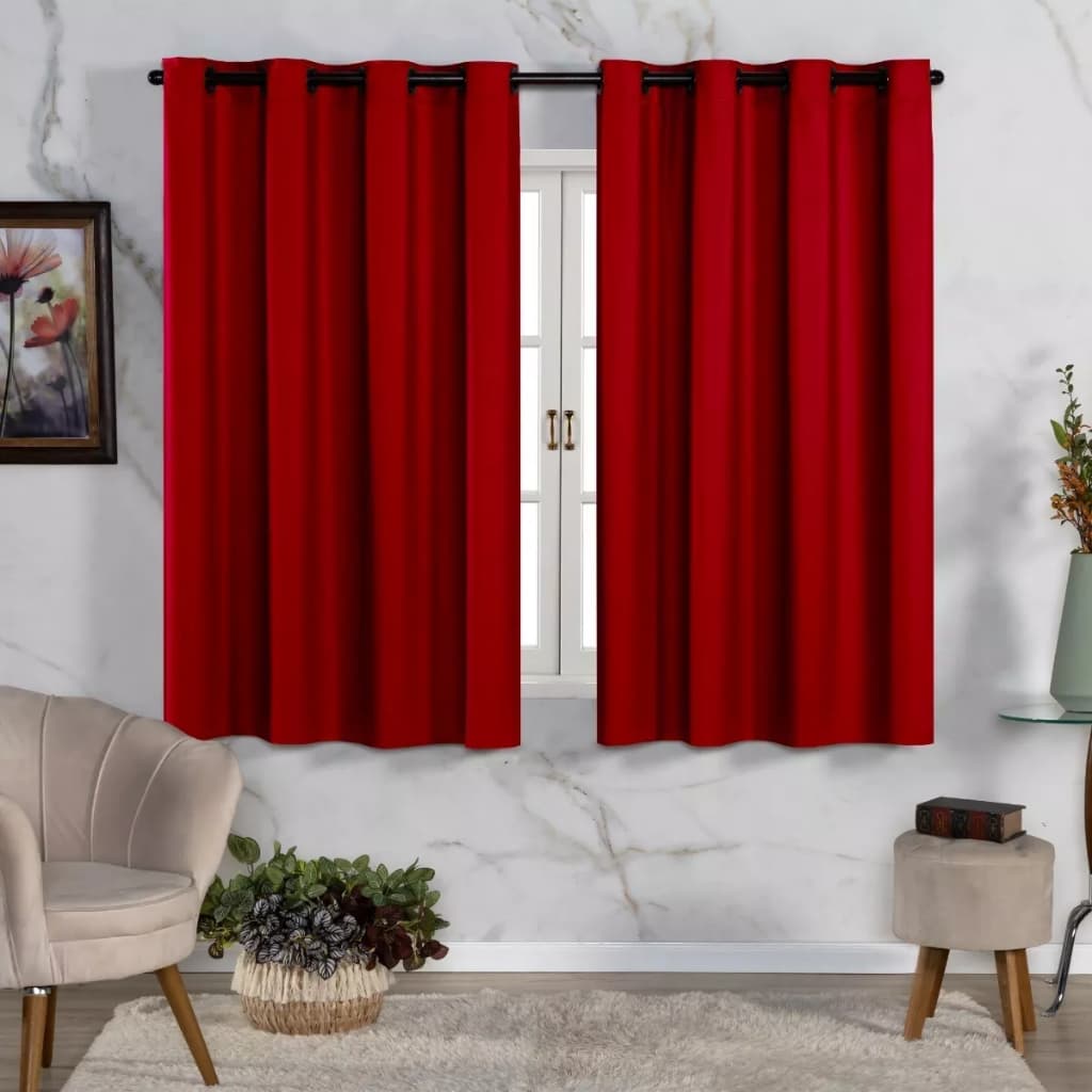 Cortina Blackout com Forro 2 em 1 Voil Vermelho com ilhos - 280x220cm