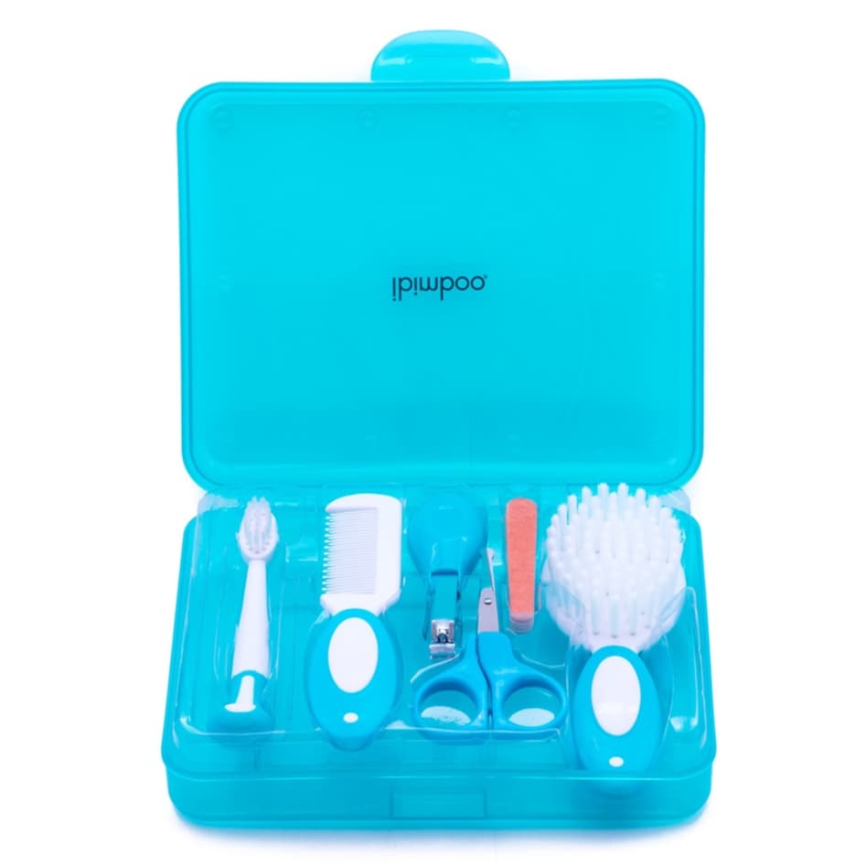 Kit Cuidados do Bebê Higiene Infantil Azul Tesoura Cortador de Unha 4 Lixas de Unha Escova Pente Cabelo Escova Dente