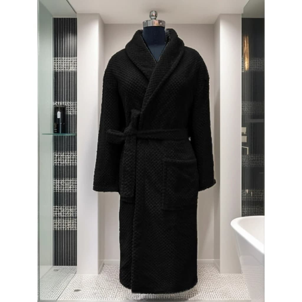Roupão Tecido Fleece Toque Aveludado Com Bolso Adulto Unissex GG Preto