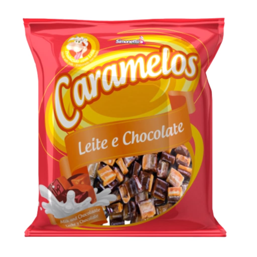 Bala de Leite Caramelo com Chocolate Simonetto 500g | Sabor Cremoso |Ideal para festas e sobremesas.