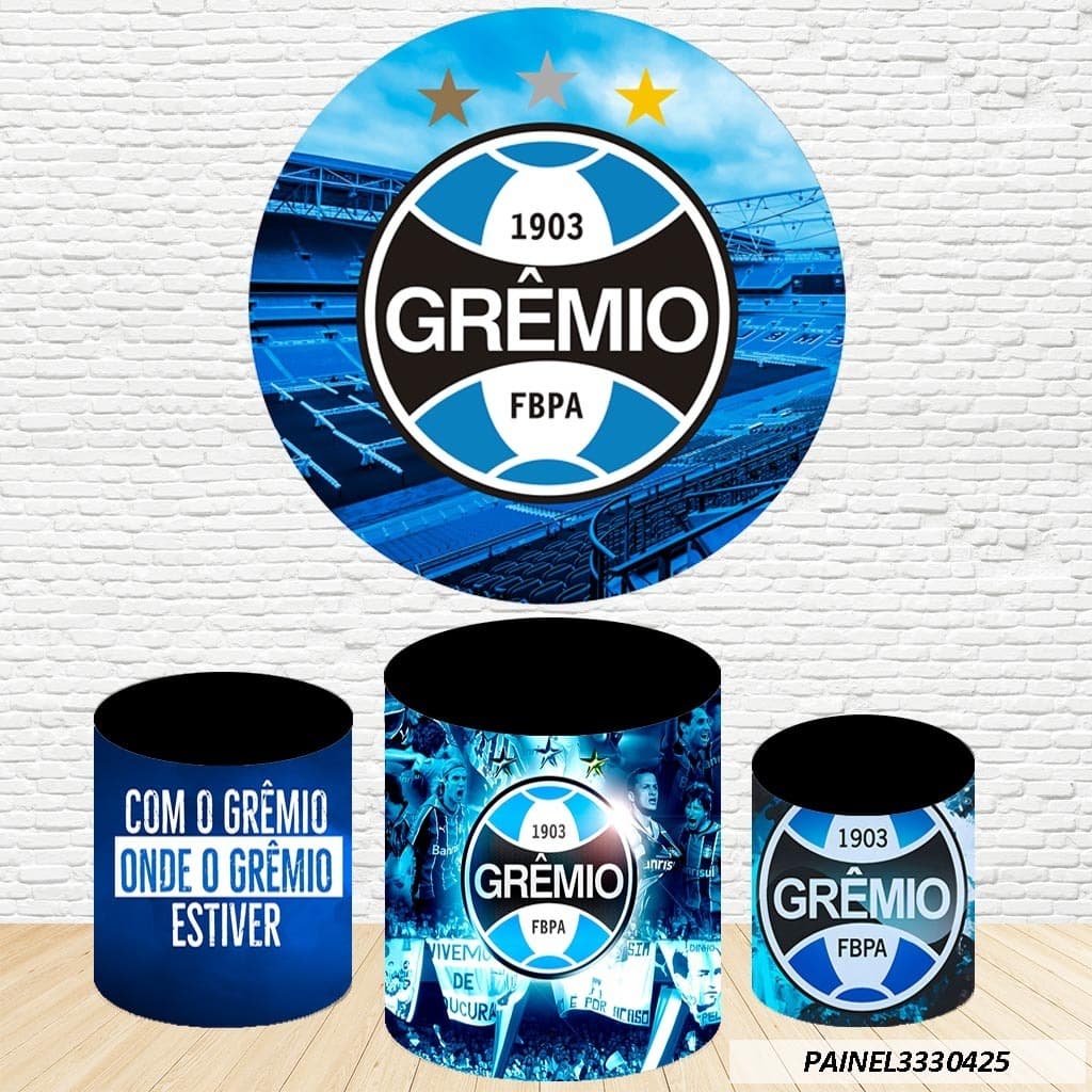 Kit de Capas Painel Redondo Sublimado Grêmio 1,50M + Trio Capas de Cilindro C/Elástico